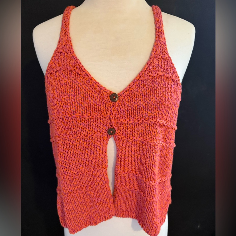 Urban Outfitters Pink-Orange Knitted Button Festival Tank
